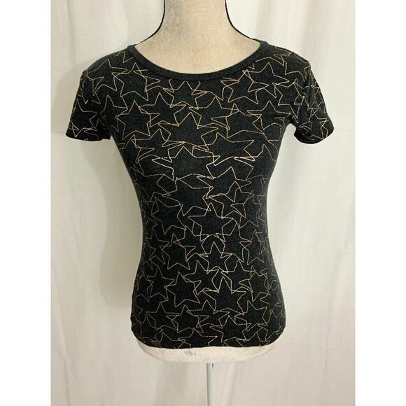 J Crew Womens Gray Metallic Gold Star Print Short Sleeve Top T Shirt Xxs - Picture 1 of 6